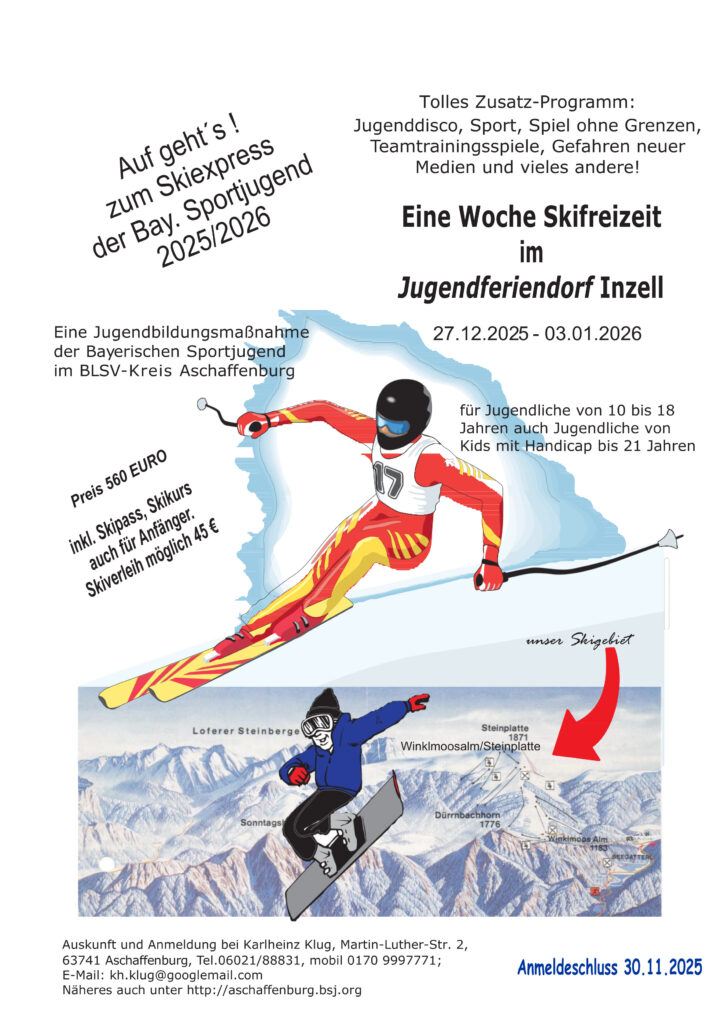 Ein Plakat für eine Skifreizeit im Jugendferiendort Inzell vom 27.12.2025 bis zum 03.01.2026.