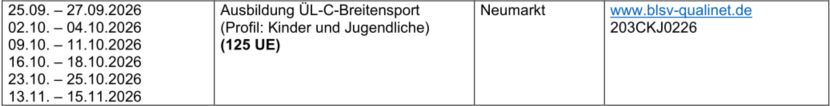 Termine ÜL-C-Ausbildung Herbst 2026 in Neumarkt