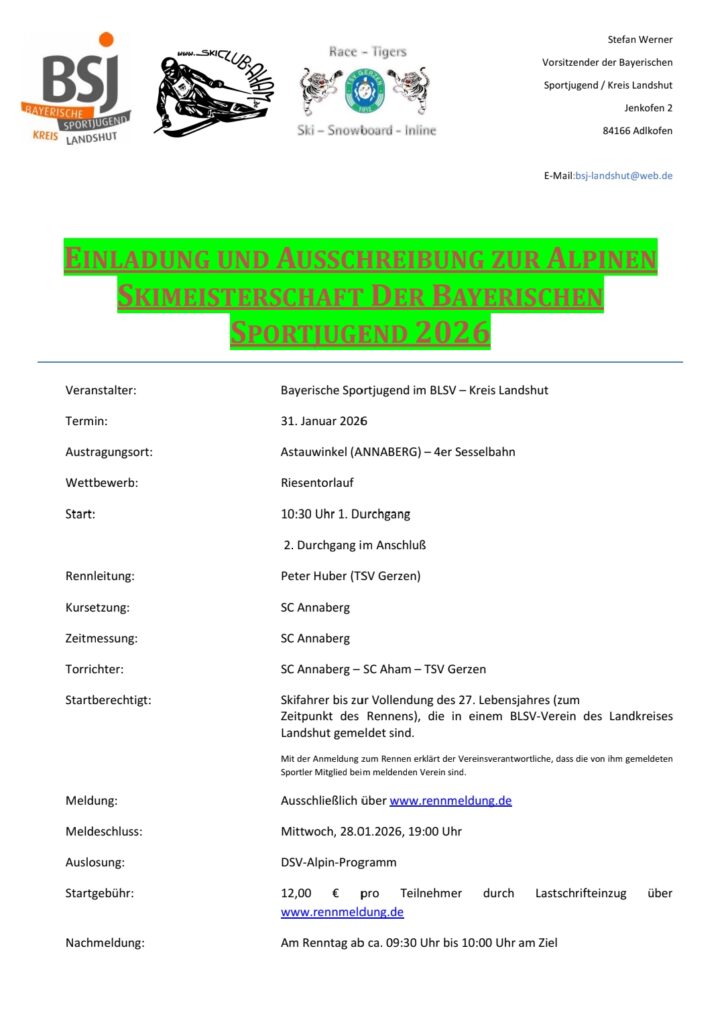 Ausschreibung Skimeisterschaften der bsj Landshut 2026